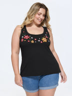 Supersoft Stretchy Floral Embroidered Tank Top