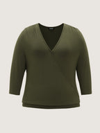 Supersoft Stretchy Solid Surplice Side Ruched T-Shirt
