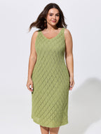 Textured Hollow Out Slim Fit Sleeveless Midi Dress