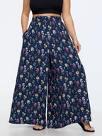 Ditsy Floral Print Stretchy Waist Wide Leg Pants