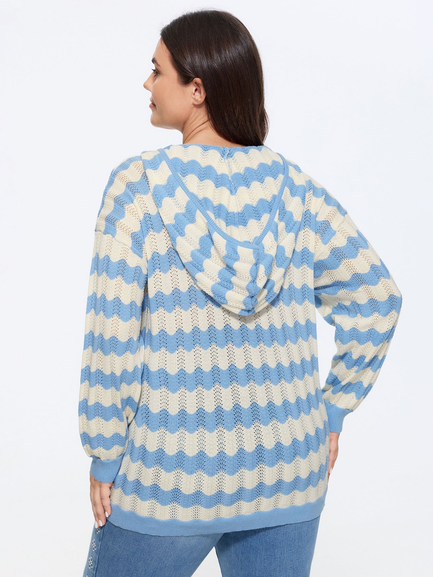 Wavy Stripe Hollow Hooded Pullover