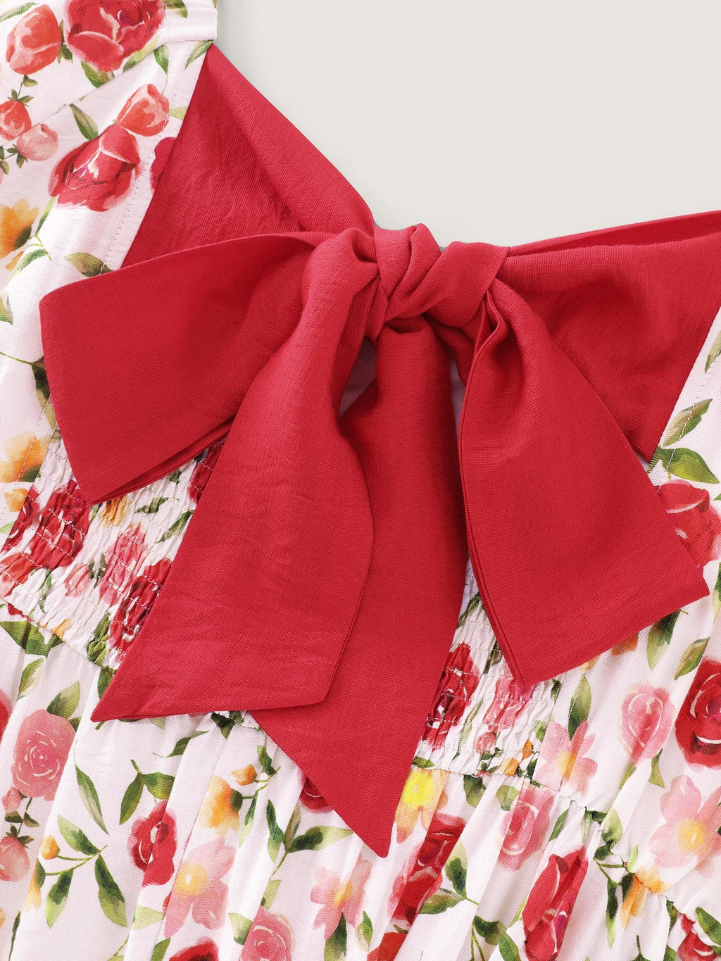 Rose Print Back Bow Detail Midi Dress