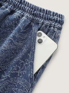 Washed Paisley Print Drawstring Wide Leg Jeans