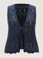 Hollow Out Scalloped Hem Front Tie Sweater Vest