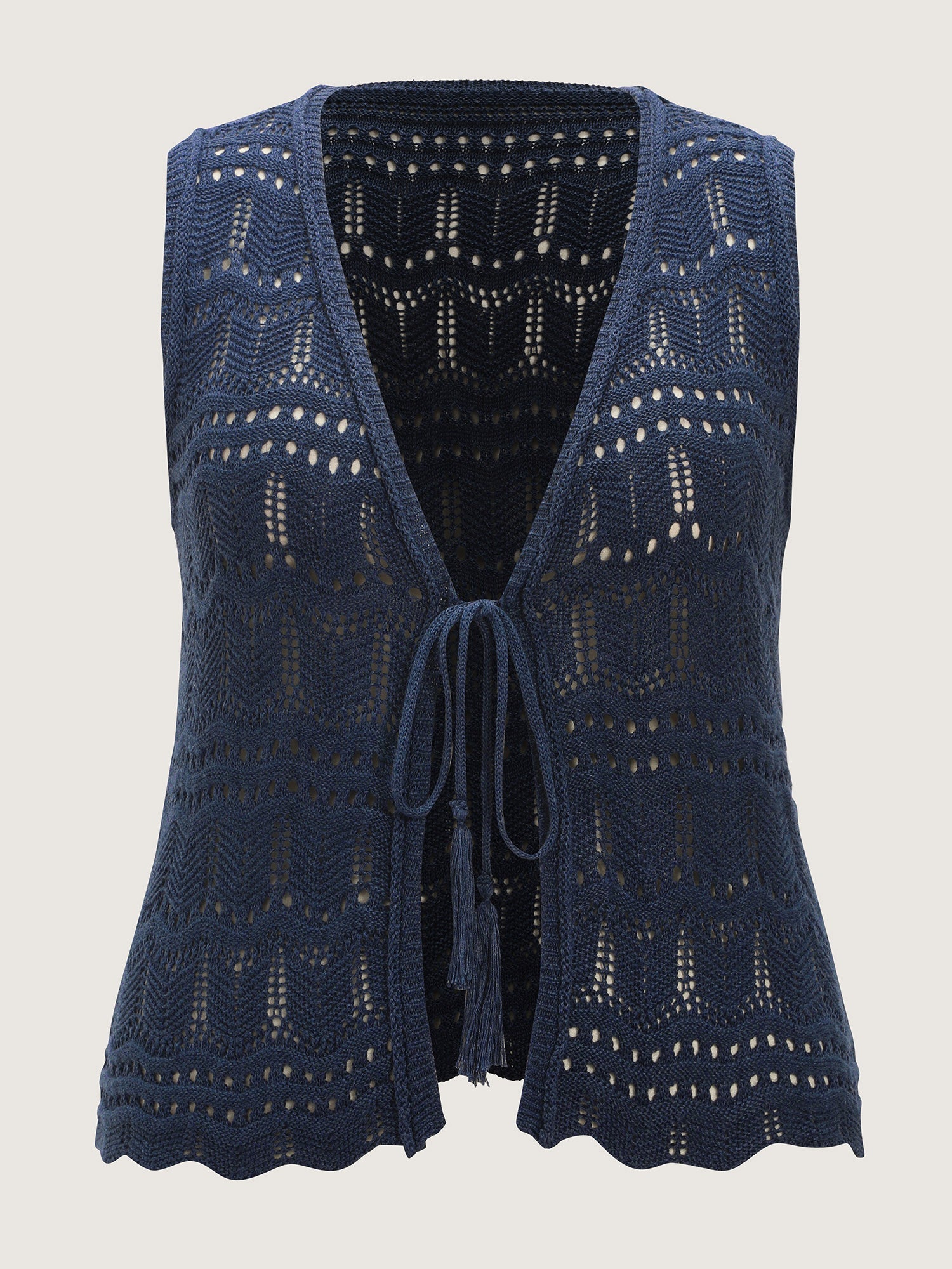 Hollow Out Scalloped Hem Front Tie Sweater Vest
